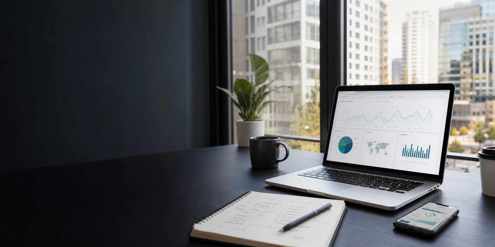 Marketing strategy workspace with analytics and planning notes